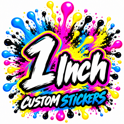 Waterproof 1-inch custom stickers from DC Print Haus featuring vibrant designs on durable vinyl.