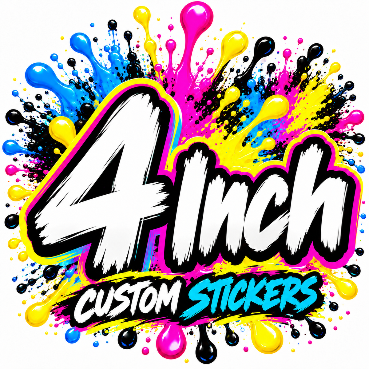 Waterproof vinyl custom stickers, 4-inch size, featuring vibrant designs from DC Print Haus, perfect for personalizing or branding.