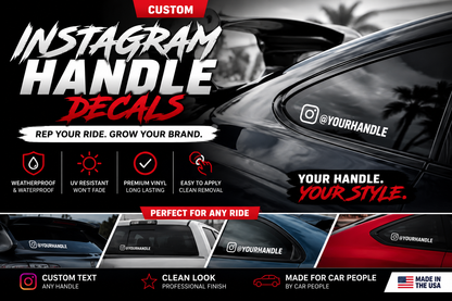 Custom Instagram handle car decal by DC Print Haus, waterproof vinyl sticker for cars, trucks, and SUVs, 2-pack.