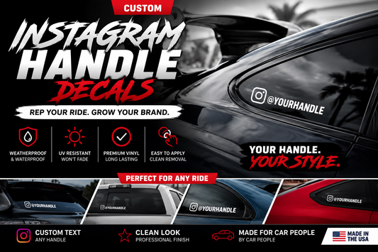 Custom Instagram handle car decal by DC Print Haus, waterproof vinyl sticker for cars, trucks, and SUVs, 2-pack.