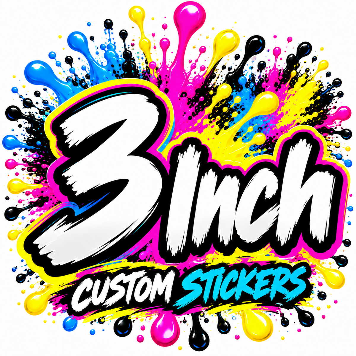 Vibrant 3-inch waterproof vinyl custom stickers from DC Print Haus, featuring bold colors and unique designs.