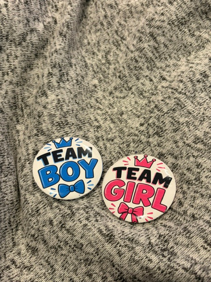 Custom DC Print Haus button pins featuring colorful designs, round metal badges with safety pin back for easy wear.