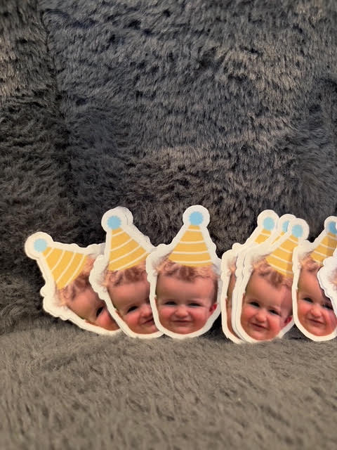 Set of waterproof 2-inch custom stickers from DC Print Haus, featuring vibrant designs on glossy vinyl.